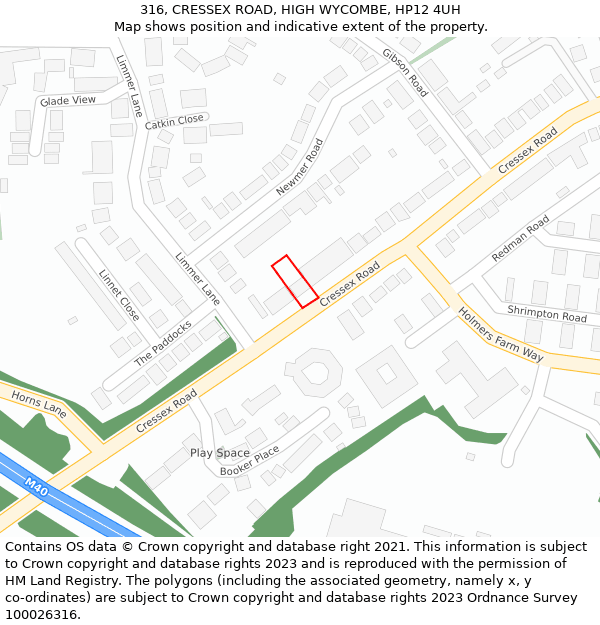 316, CRESSEX ROAD, HIGH WYCOMBE, HP12 4UH: Location map and indicative extent of plot