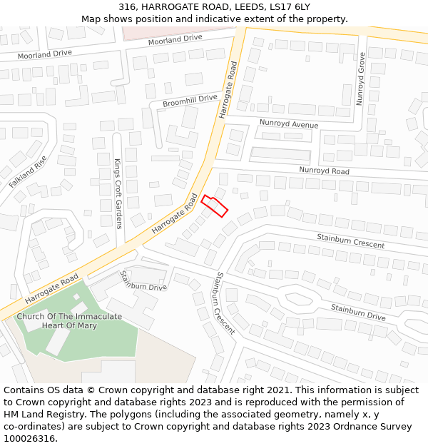 316, HARROGATE ROAD, LEEDS, LS17 6LY: Location map and indicative extent of plot