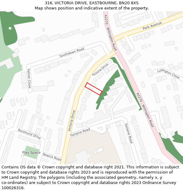 316, VICTORIA DRIVE, EASTBOURNE, BN20 8XS: Location map and indicative extent of plot