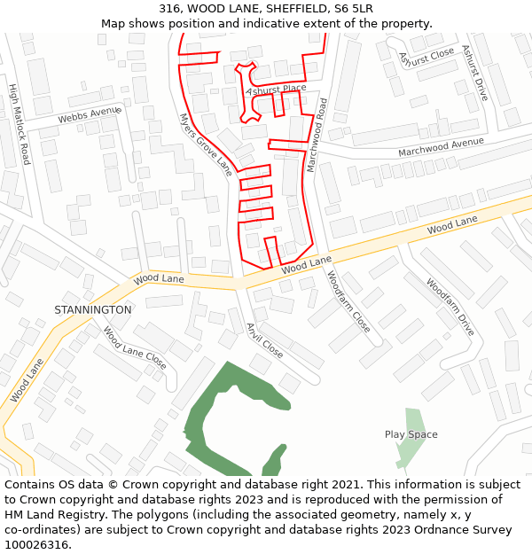 316, WOOD LANE, SHEFFIELD, S6 5LR: Location map and indicative extent of plot