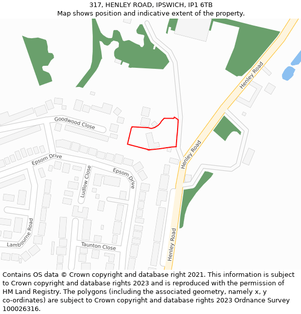 317, HENLEY ROAD, IPSWICH, IP1 6TB: Location map and indicative extent of plot