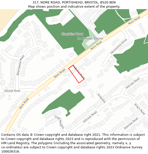 317, NORE ROAD, PORTISHEAD, BRISTOL, BS20 8EN: Location map and indicative extent of plot