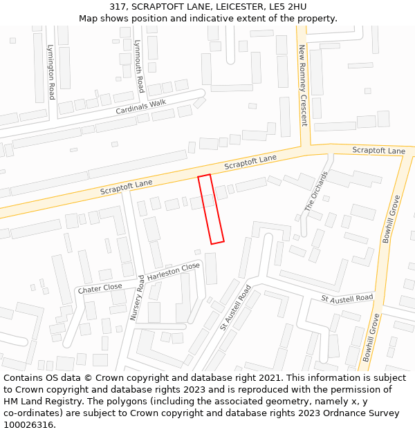 317, SCRAPTOFT LANE, LEICESTER, LE5 2HU: Location map and indicative extent of plot
