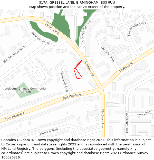 317A, GRESSEL LANE, BIRMINGHAM, B33 9UU: Location map and indicative extent of plot