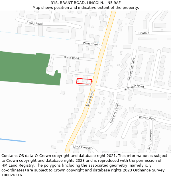 318, BRANT ROAD, LINCOLN, LN5 9AF: Location map and indicative extent of plot