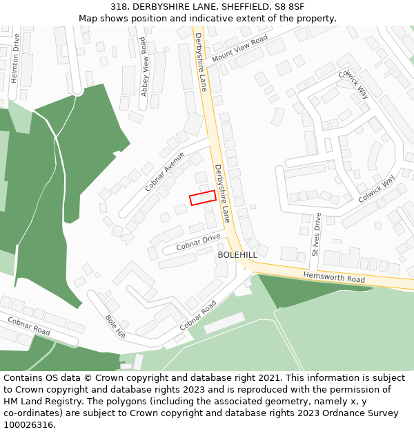 318, DERBYSHIRE LANE, SHEFFIELD, S8 8SF: Location map and indicative extent of plot