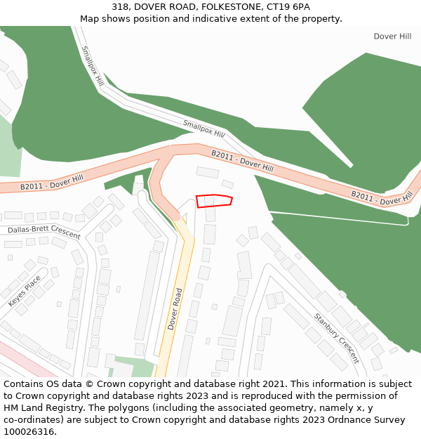 318, DOVER ROAD, FOLKESTONE, CT19 6PA: Location map and indicative extent of plot