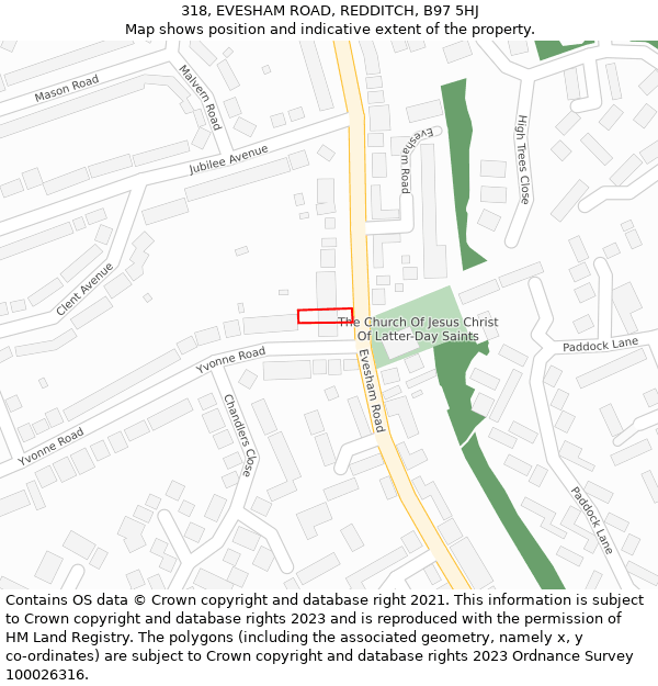 318, EVESHAM ROAD, REDDITCH, B97 5HJ: Location map and indicative extent of plot
