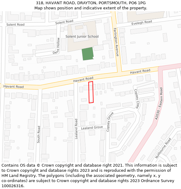 318, HAVANT ROAD, DRAYTON, PORTSMOUTH, PO6 1PG: Location map and indicative extent of plot