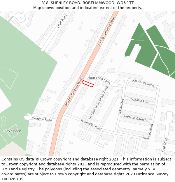 318, SHENLEY ROAD, BOREHAMWOOD, WD6 1TT: Location map and indicative extent of plot