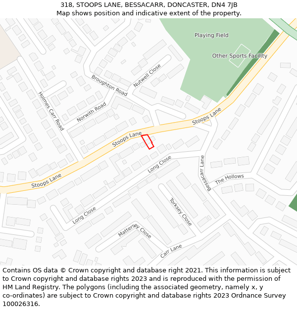 318, STOOPS LANE, BESSACARR, DONCASTER, DN4 7JB: Location map and indicative extent of plot