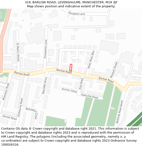319, BARLOW ROAD, LEVENSHULME, MANCHESTER, M19 3JF: Location map and indicative extent of plot