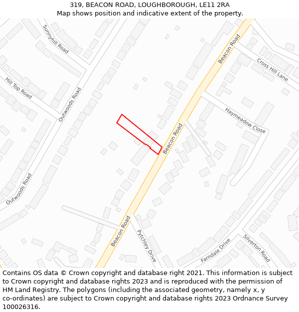 319, BEACON ROAD, LOUGHBOROUGH, LE11 2RA: Location map and indicative extent of plot
