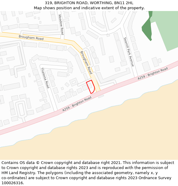 319, BRIGHTON ROAD, WORTHING, BN11 2HL: Location map and indicative extent of plot