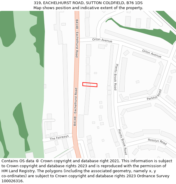 319, EACHELHURST ROAD, SUTTON COLDFIELD, B76 1DS: Location map and indicative extent of plot