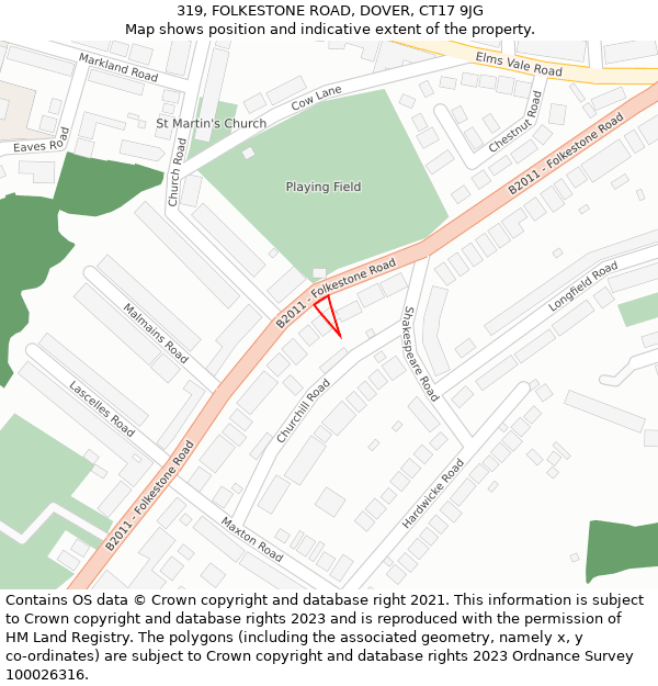 319, FOLKESTONE ROAD, DOVER, CT17 9JG: Location map and indicative extent of plot