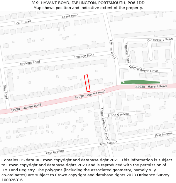 319, HAVANT ROAD, FARLINGTON, PORTSMOUTH, PO6 1DD: Location map and indicative extent of plot