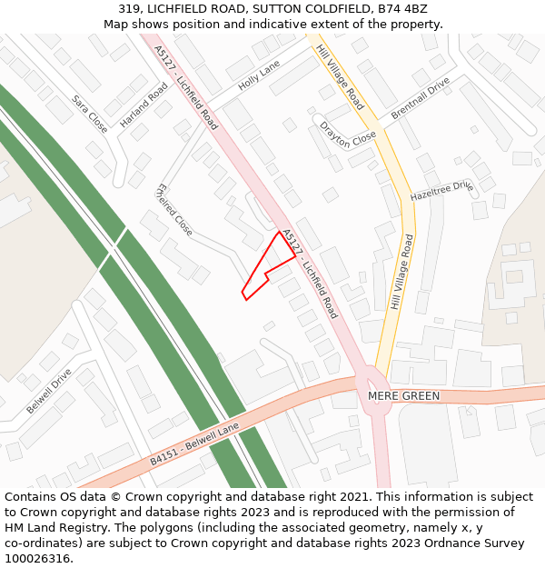 319, LICHFIELD ROAD, SUTTON COLDFIELD, B74 4BZ: Location map and indicative extent of plot