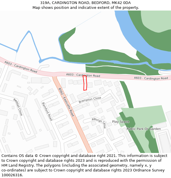 319A, CARDINGTON ROAD, BEDFORD, MK42 0DA: Location map and indicative extent of plot