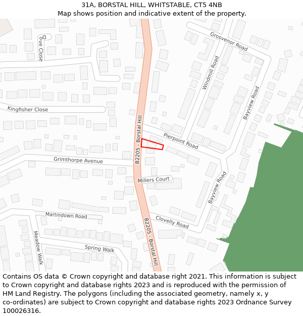 31A, BORSTAL HILL, WHITSTABLE, CT5 4NB: Location map and indicative extent of plot