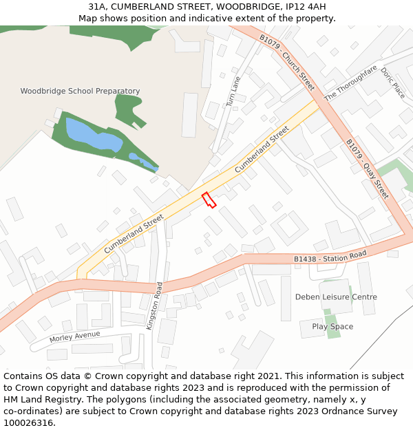 31A, CUMBERLAND STREET, WOODBRIDGE, IP12 4AH: Location map and indicative extent of plot