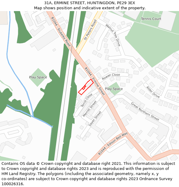 31A, ERMINE STREET, HUNTINGDON, PE29 3EX: Location map and indicative extent of plot