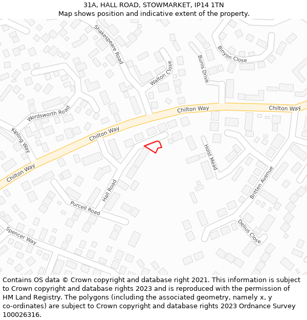 31A, HALL ROAD, STOWMARKET, IP14 1TN: Location map and indicative extent of plot