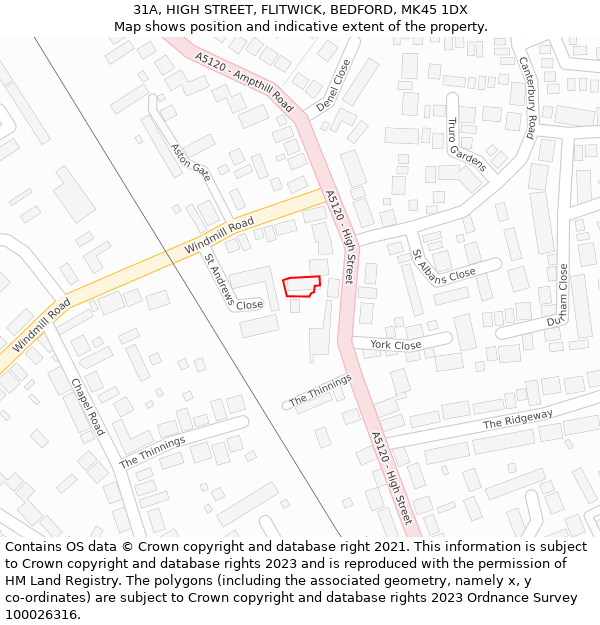 31A, HIGH STREET, FLITWICK, BEDFORD, MK45 1DX: Location map and indicative extent of plot