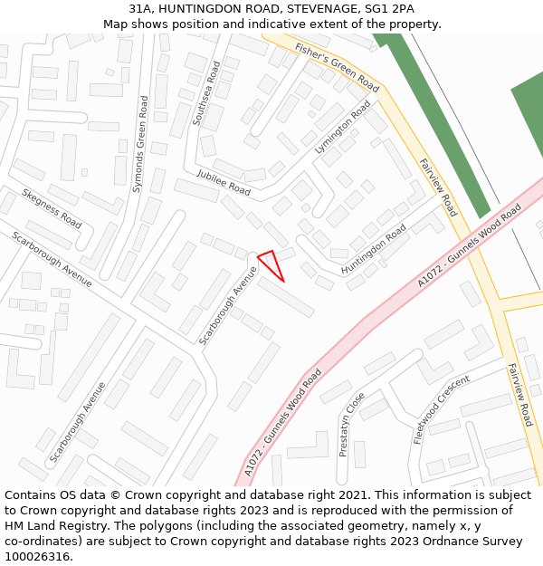 31A, HUNTINGDON ROAD, STEVENAGE, SG1 2PA: Location map and indicative extent of plot