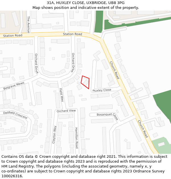 31A, HUXLEY CLOSE, UXBRIDGE, UB8 3PG: Location map and indicative extent of plot