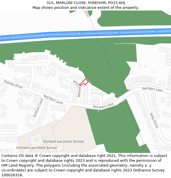 31A, MARLOW CLOSE, FAREHAM, PO15 6HJ: Location map and indicative extent of plot