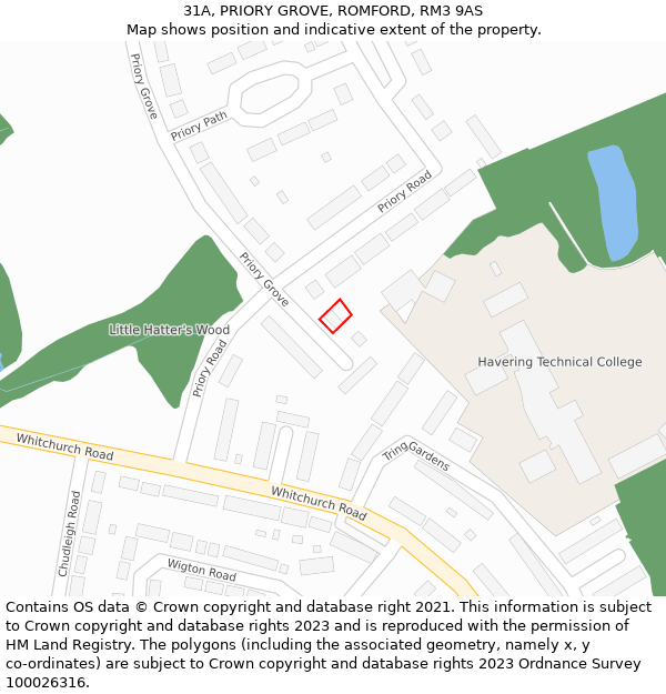 31A, PRIORY GROVE, ROMFORD, RM3 9AS: Location map and indicative extent of plot