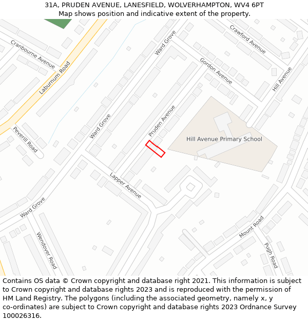 31A, PRUDEN AVENUE, LANESFIELD, WOLVERHAMPTON, WV4 6PT: Location map and indicative extent of plot