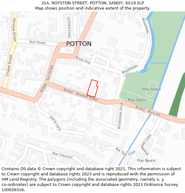 31A, ROYSTON STREET, POTTON, SANDY, SG19 2LP: Location map and indicative extent of plot