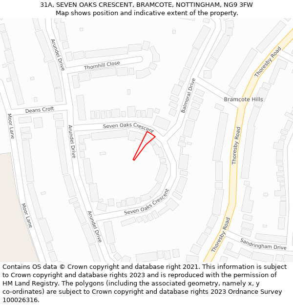 31A, SEVEN OAKS CRESCENT, BRAMCOTE, NOTTINGHAM, NG9 3FW: Location map and indicative extent of plot