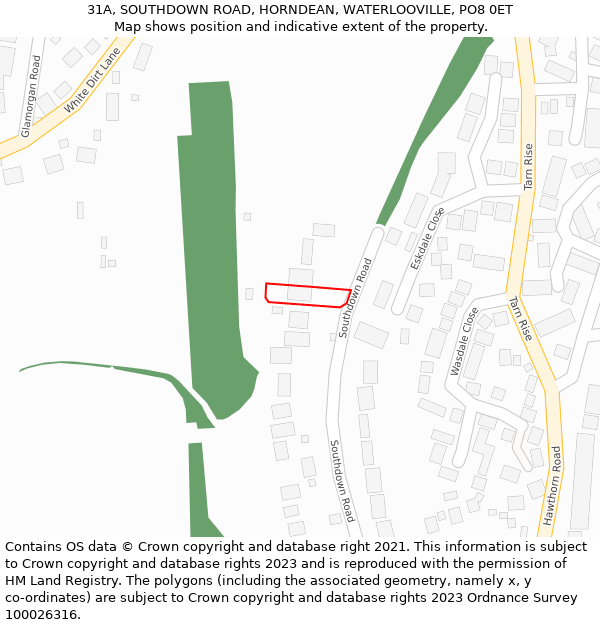 31A, SOUTHDOWN ROAD, HORNDEAN, WATERLOOVILLE, PO8 0ET: Location map and indicative extent of plot