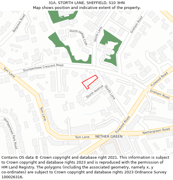 31A, STORTH LANE, SHEFFIELD, S10 3HN: Location map and indicative extent of plot