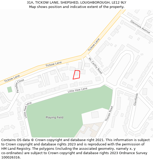 31A, TICKOW LANE, SHEPSHED, LOUGHBOROUGH, LE12 9LY: Location map and indicative extent of plot