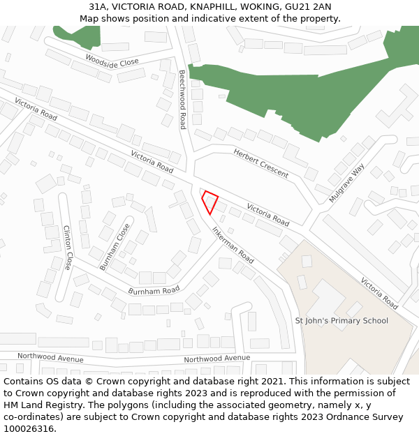 31A, VICTORIA ROAD, KNAPHILL, WOKING, GU21 2AN: Location map and indicative extent of plot