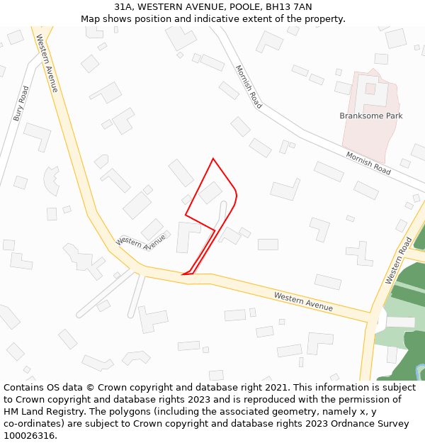 31A, WESTERN AVENUE, POOLE, BH13 7AN: Location map and indicative extent of plot