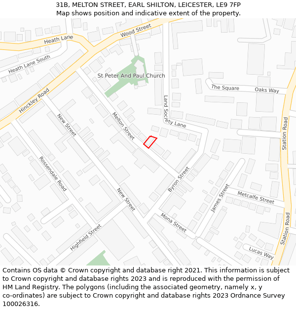 31B, MELTON STREET, EARL SHILTON, LEICESTER, LE9 7FP: Location map and indicative extent of plot