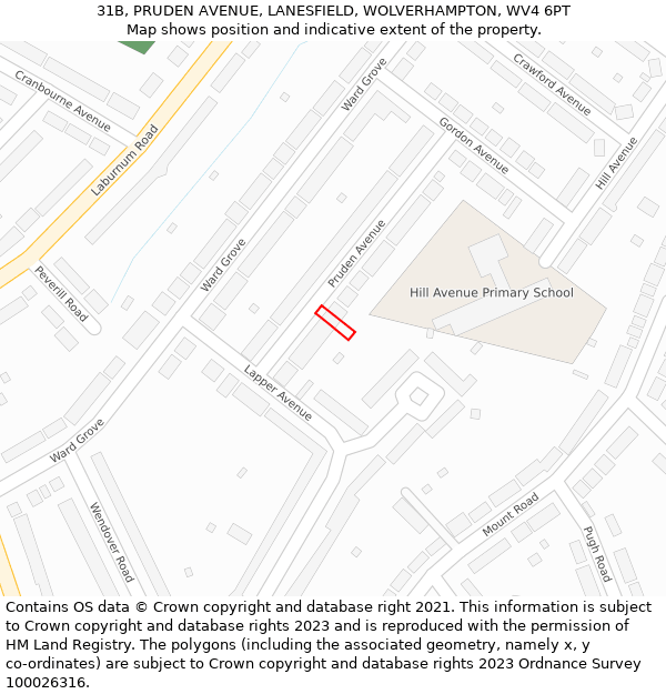 31B, PRUDEN AVENUE, LANESFIELD, WOLVERHAMPTON, WV4 6PT: Location map and indicative extent of plot