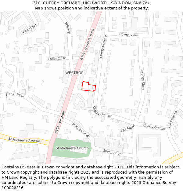 31C, CHERRY ORCHARD, HIGHWORTH, SWINDON, SN6 7AU: Location map and indicative extent of plot