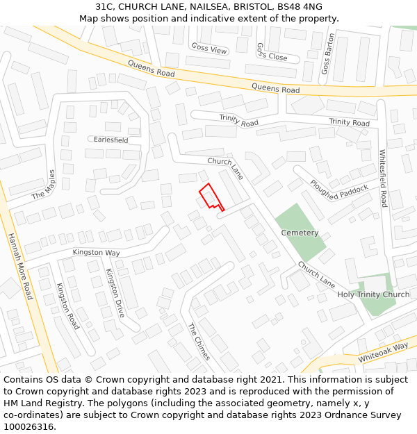 31C, CHURCH LANE, NAILSEA, BRISTOL, BS48 4NG: Location map and indicative extent of plot