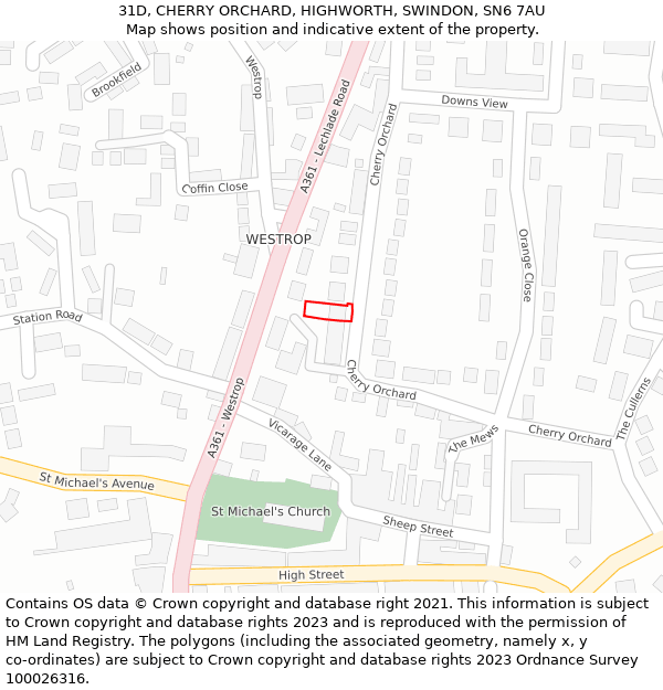 31D, CHERRY ORCHARD, HIGHWORTH, SWINDON, SN6 7AU: Location map and indicative extent of plot