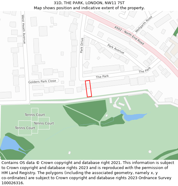 31D, THE PARK, LONDON, NW11 7ST: Location map and indicative extent of plot
