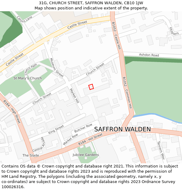 31G, CHURCH STREET, SAFFRON WALDEN, CB10 1JW: Location map and indicative extent of plot