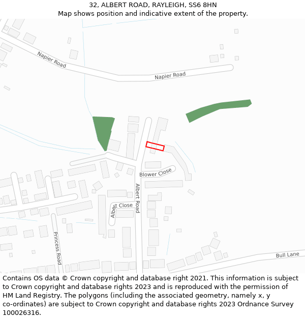 32, ALBERT ROAD, RAYLEIGH, SS6 8HN: Location map and indicative extent of plot