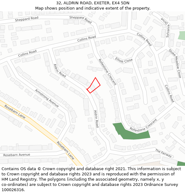 32, ALDRIN ROAD, EXETER, EX4 5DN: Location map and indicative extent of plot