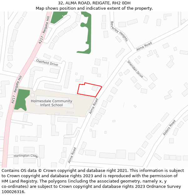 32, ALMA ROAD, REIGATE, RH2 0DH: Location map and indicative extent of plot